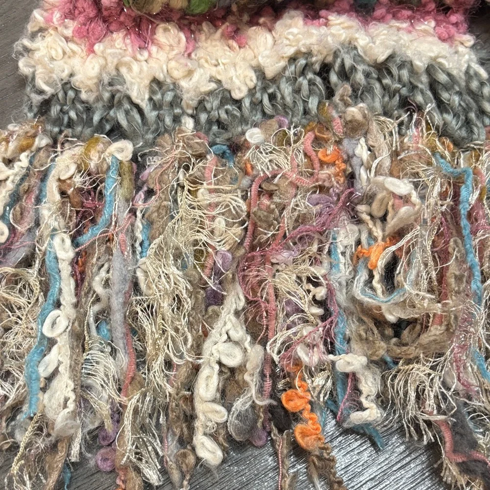 Scandi Girl Colorful Yarn Fringe Cozy Knit Winter Scarf Steve Madden One Size